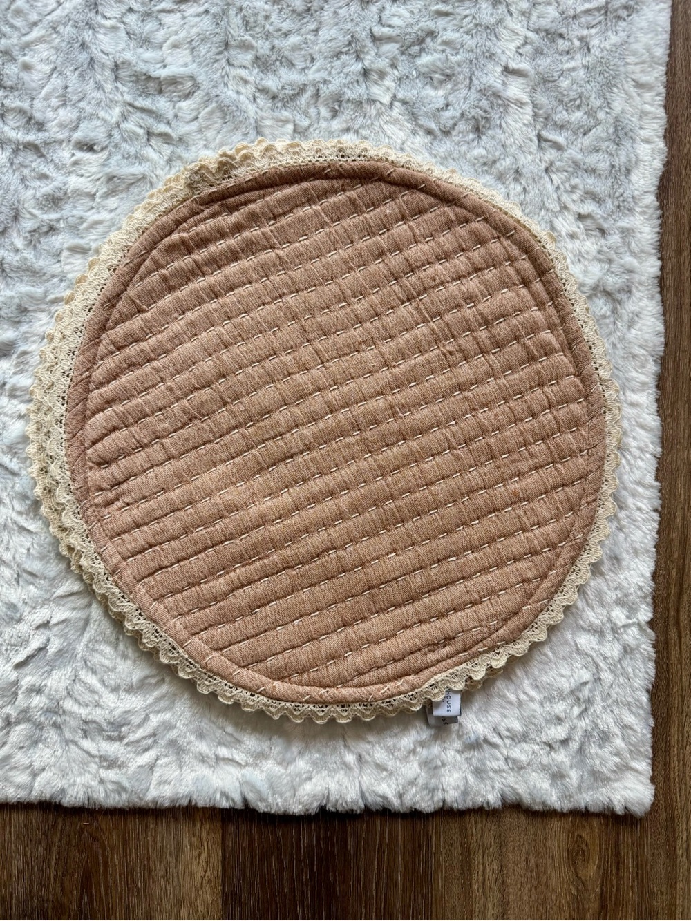 Round Quilted Accent Place Mats with Lace Trim - Blush Tan - set of 4